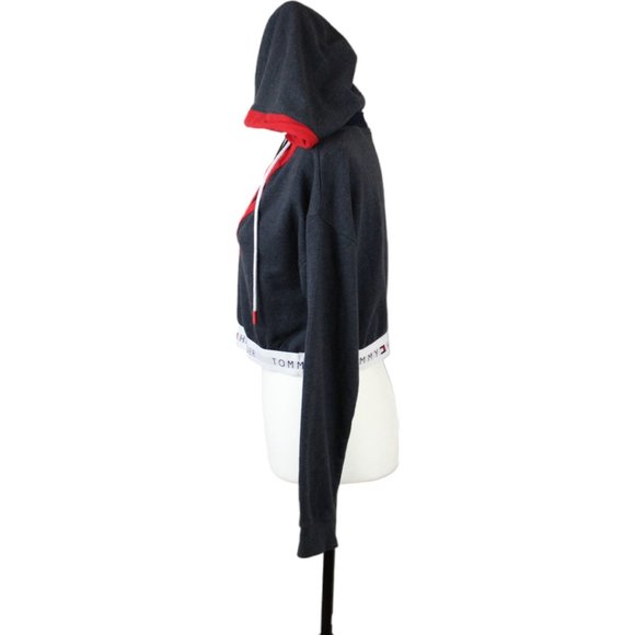 Retro Tommy Hilfiger V Neck Cropped Hoodie Medium Red Gray White Elastic CA280 - Picture 5 of 14